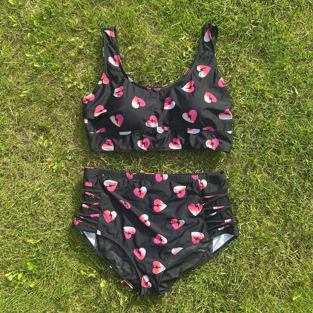 TORRID 2 Pc Swimsuit Heart Plus 3x Highwaist Lattice Brief Scoop Wireless Bikini